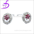 925 sterling silver jewelry fancy flower shape ruby stud earrings silver jewelry